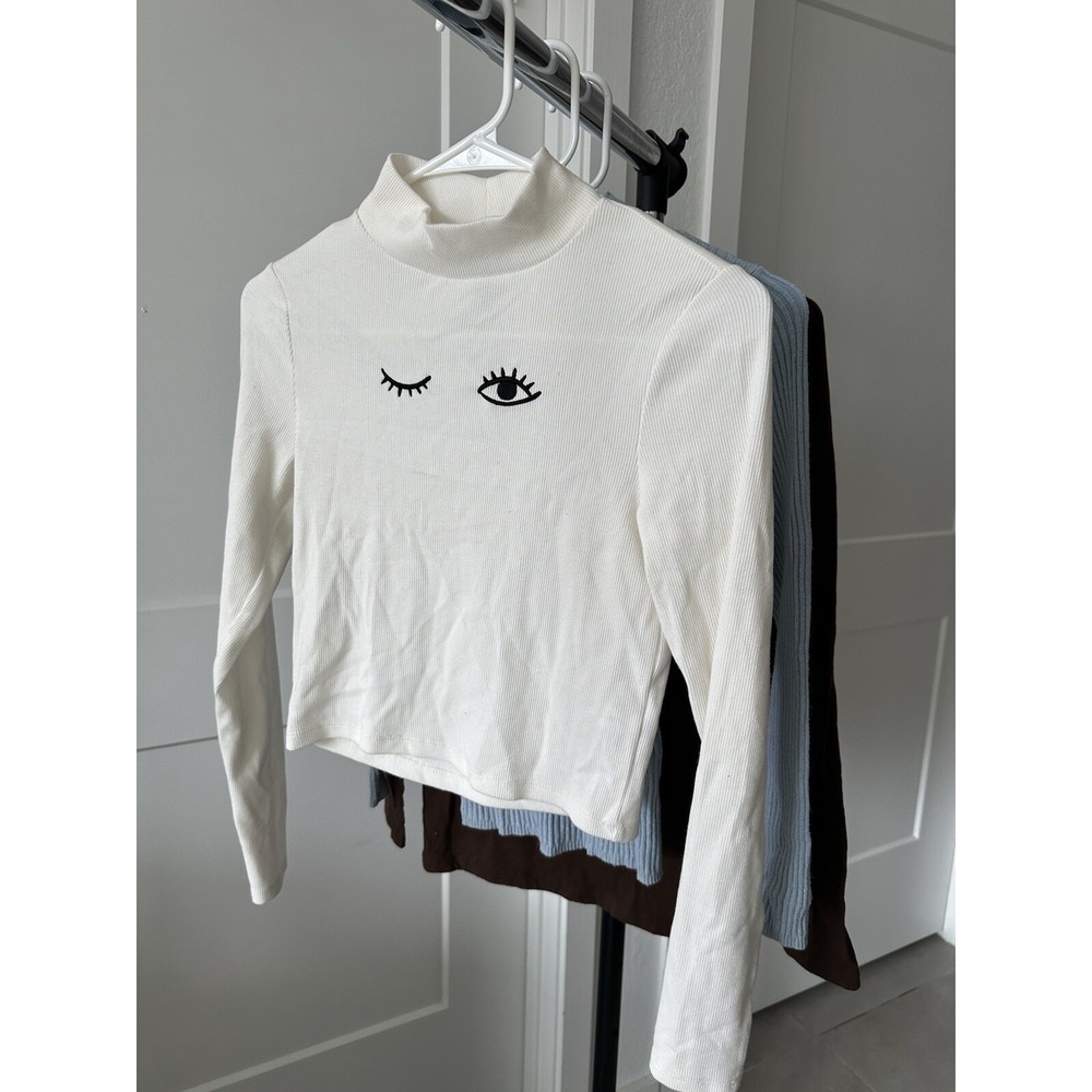 set of three sweaters. white, blue, brown. multi-brand. size s (c119)